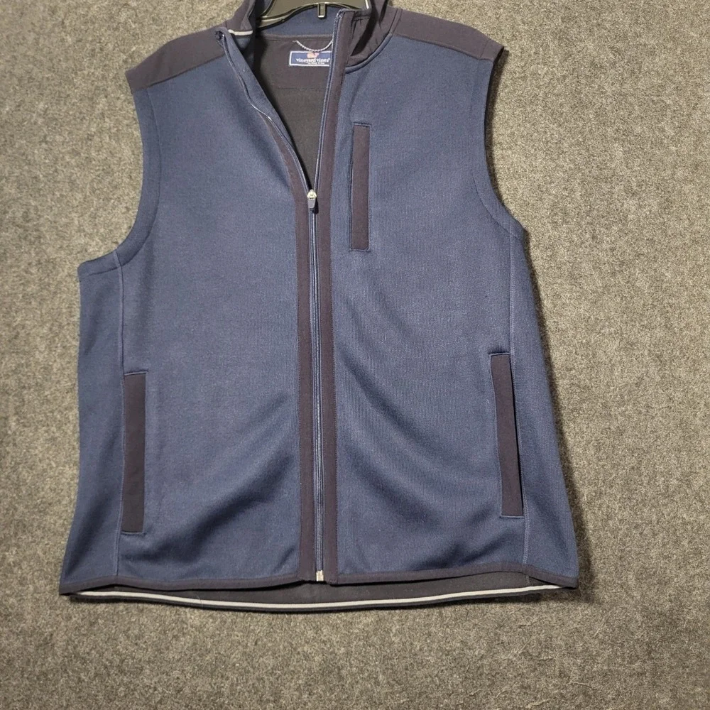 Vineyard Vines Mens Navy Blue Performance Full Zip Knit Vest Layering Jacket XL